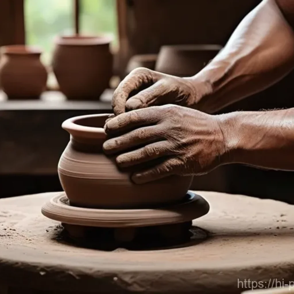 도예 창업 준비 및 절차 - The Artisan's Touch**
    "A close-up, highly detailed shot of skilled hands, belonging to a male In...