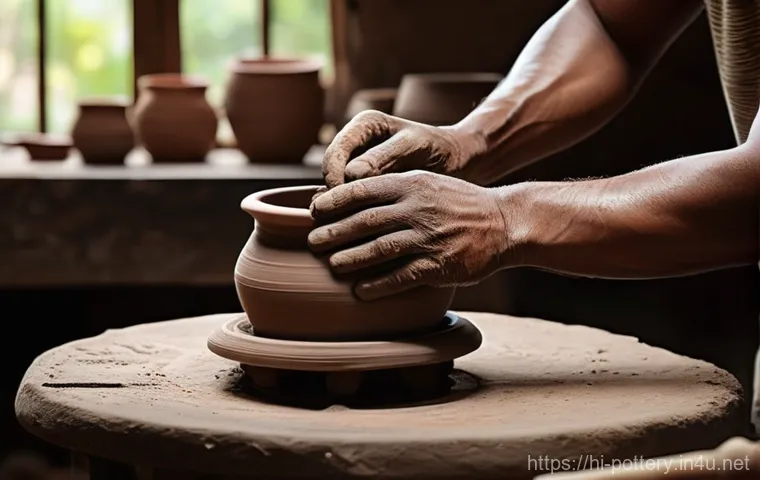 도예 창업 준비 및 절차 - The Artisan's Touch**
    "A close-up, highly detailed shot of skilled hands, belonging to a male In...