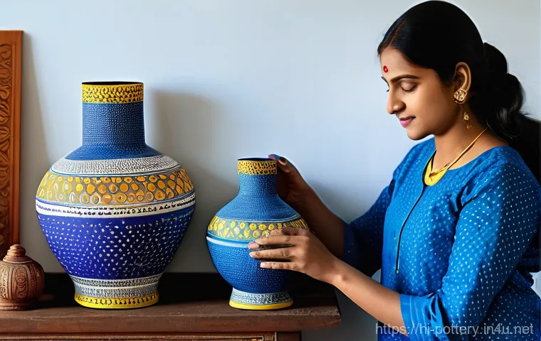 도자기 표면 장식 기법 - **Prompt for Painting (रंगाई):**
    "A skilled female artist, dressed in a modest Indian kurti with...