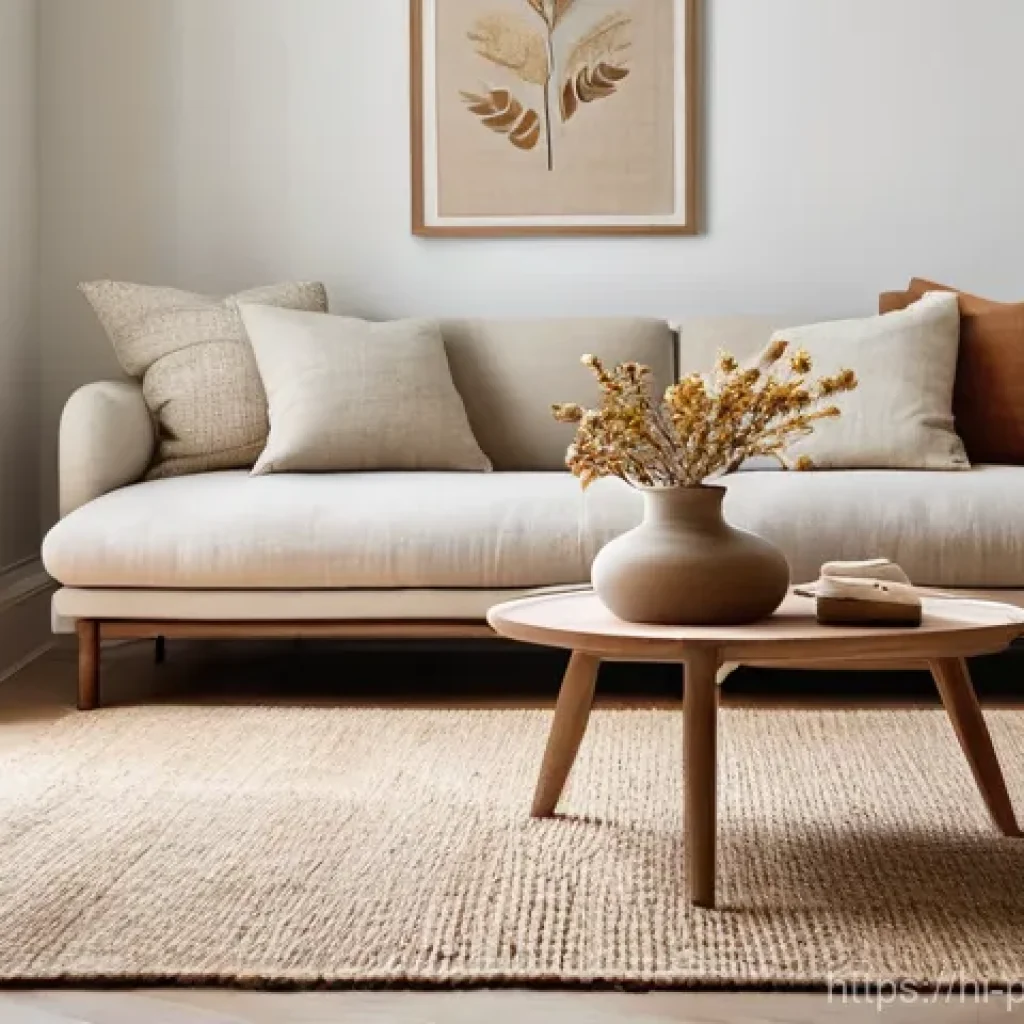 도자기와 미니멀리즘 디자인 - **Prompt:** A serene and inviting minimalist living room bathed in soft, natural sunlight. The walls...