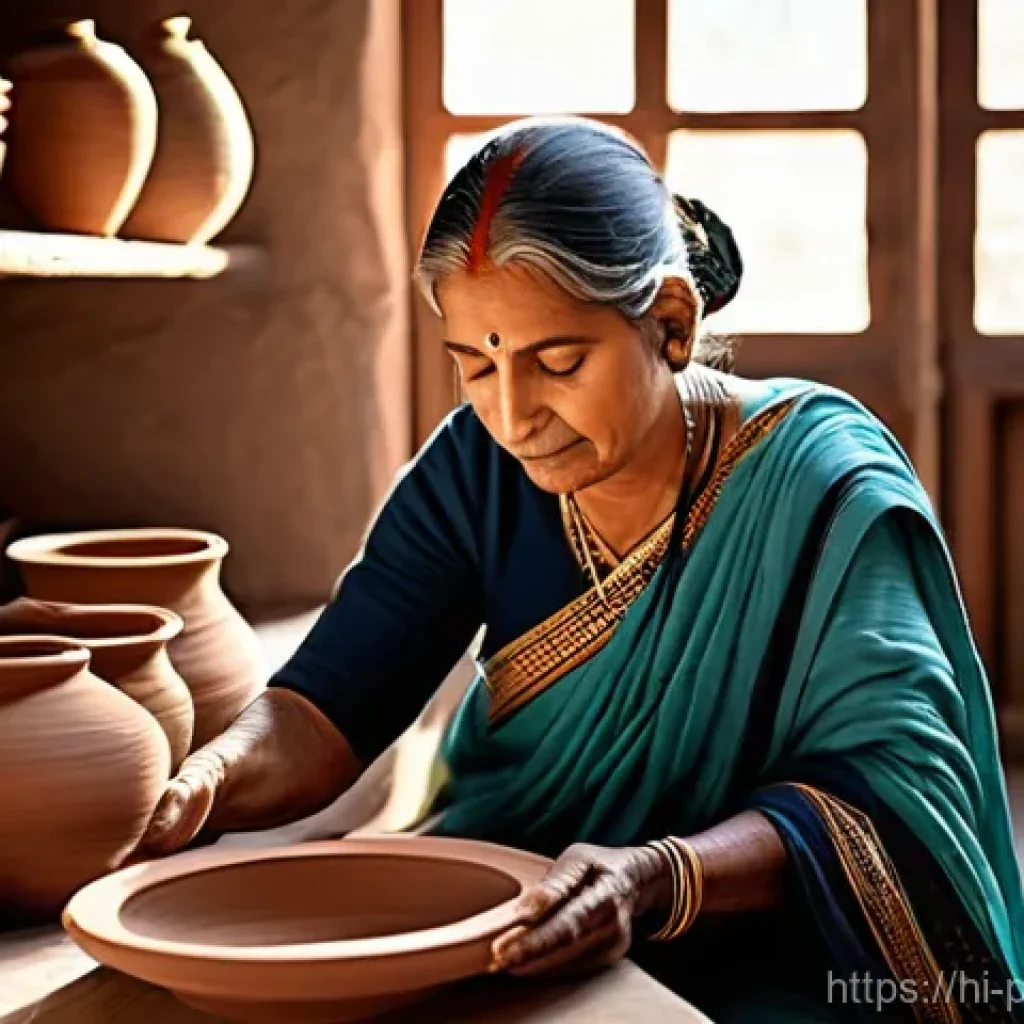 도예 산업 전망과 미래 기술 - **Prompt: Fusion of Traditional Pottery and Modern Design**
    "A skilled Indian ceramic artisan, d...