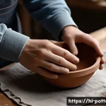 Home 19 친환경 도자기 제작법 - **Prompt:** A close-up, high-angle shot of a pair of skilled hands, gently shaping a small, organic-...