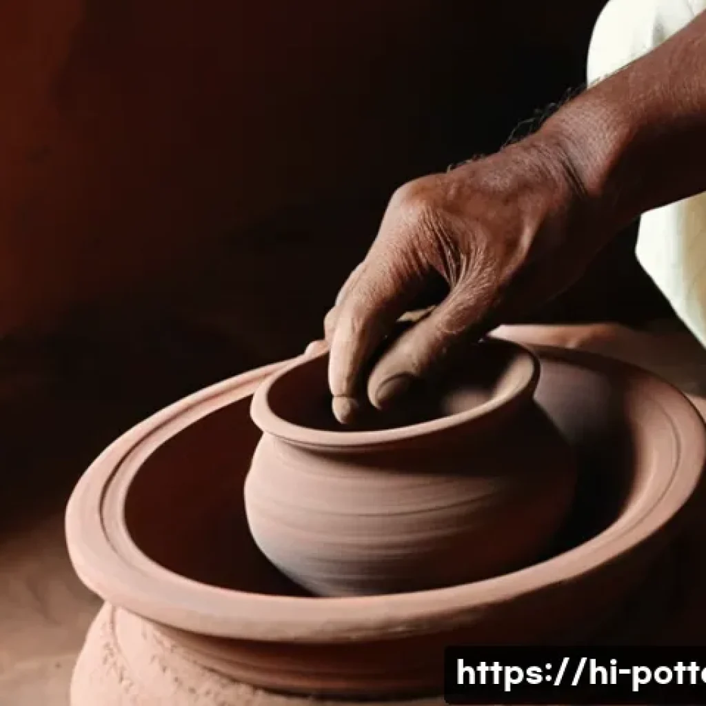 도자기 브랜드별 특징 비교 - **Prompt:** A close-up shot of an Indian artisan's hands, dusted with clay, skillfully shaping a tra...