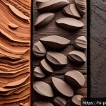 Home 19 초보자를 위한 도예 강좌 - A detailed close-up of four distinct types of clay arranged side by side on a rustic wooden table: b...