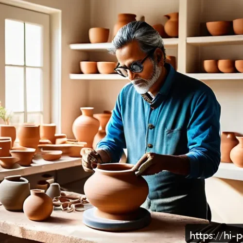 Home 17 도예 관련 서적 추천 - A skilled artisan using an electric pottery wheel in a bright, modern studio, surrounded by traditio...