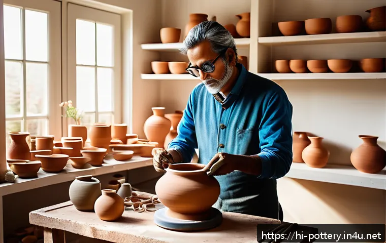 도예 관련 서적 추천 - A skilled artisan using an electric pottery wheel in a bright, modern studio, surrounded by traditio...